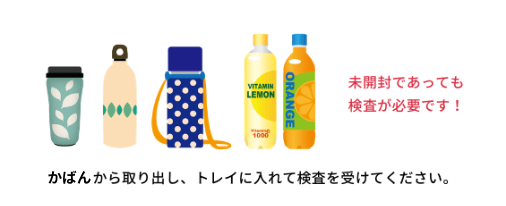 かばんから取り出しトレイに入れて検査を受けてください。